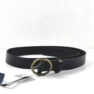 New Hollister Faux Leather Belt Women 30 in M Black Round Antique Brass Buckle